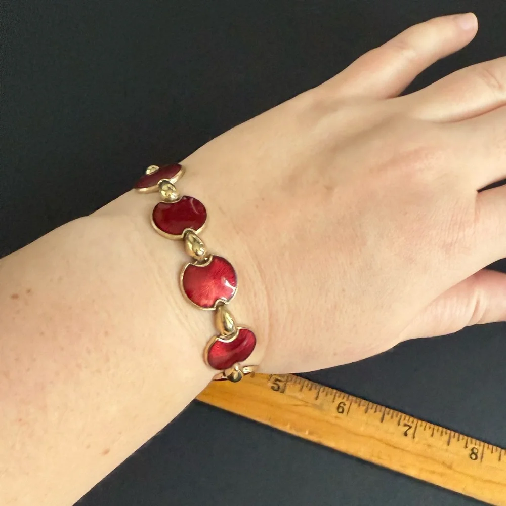 Vintage Red Enamel Link Bracelet 80’s 90’s - Picture 5 of 5
